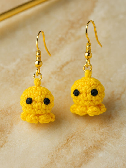 Crochet Woolen Yellow Octopus Earrings for Women