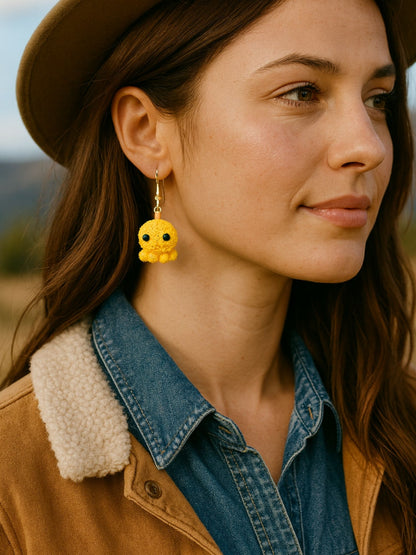 Crochet Woolen Yellow Octopus Earrings for Women