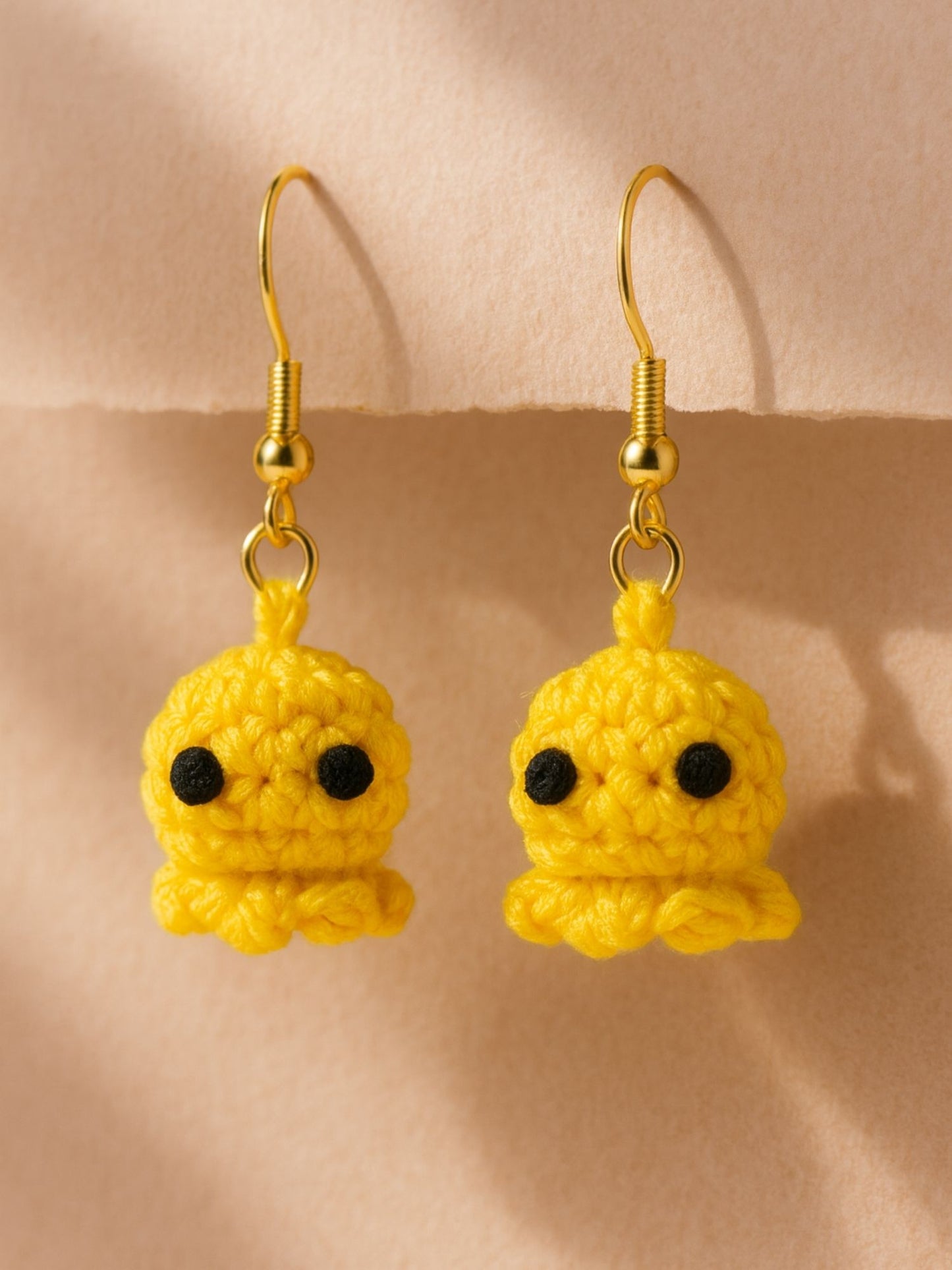 Crochet Woolen Yellow Octopus Earrings for Women