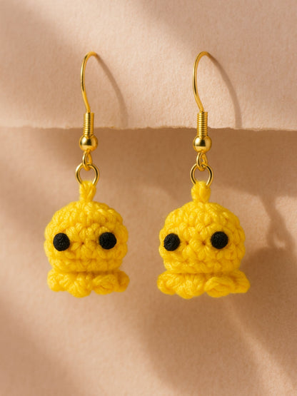 Crochet Woolen Yellow Octopus Earrings for Women