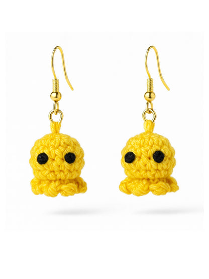 Crochet Woolen Yellow Octopus Earrings for Women