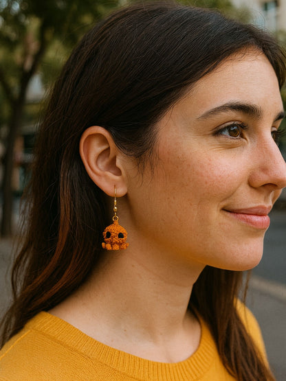 Crochet Woolen Mustard Octopus Earrings for Women