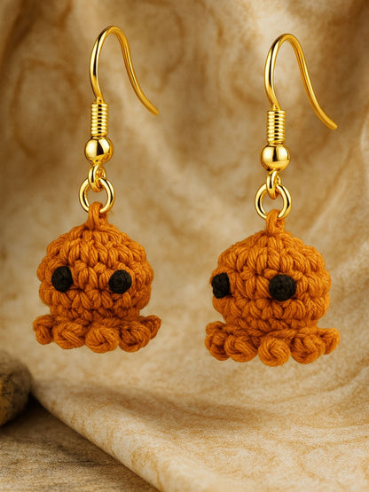 Crochet Woolen Mustard Octopus Earrings for Women