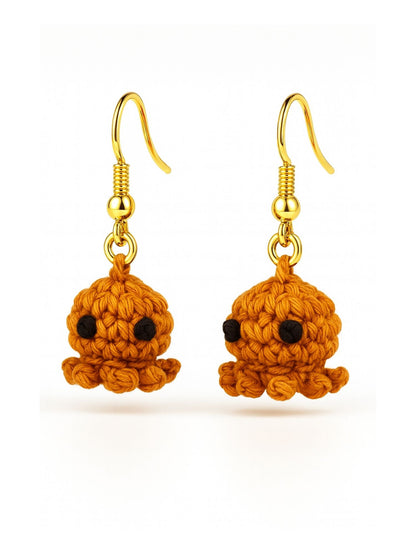 Crochet Woolen Mustard Octopus Earrings for Women
