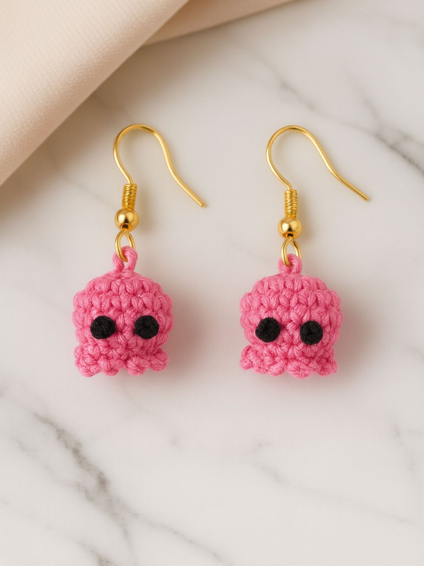 Crochet Woolen Pink Octopus Earrings for Women