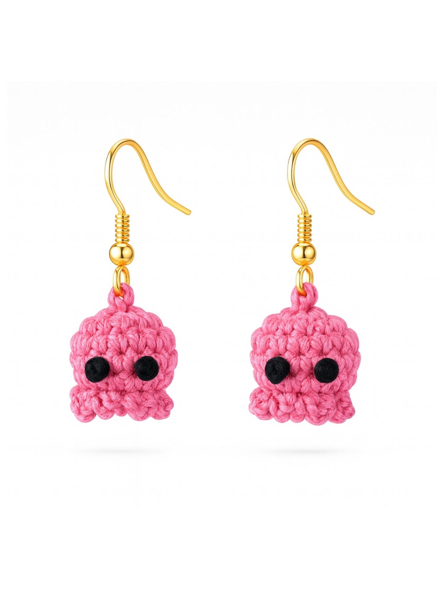 Crochet Woolen Pink Octopus Earrings for Women