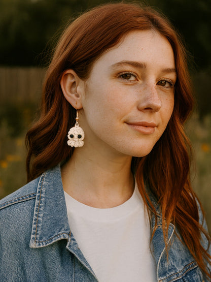 Crochet Woolen White Octopus Earrings for Women