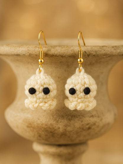 Crochet Woolen White Octopus Earrings for Women