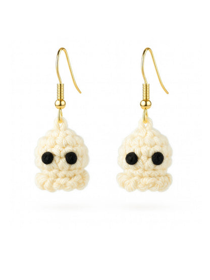 Crochet Woolen White Octopus Earrings for Women
