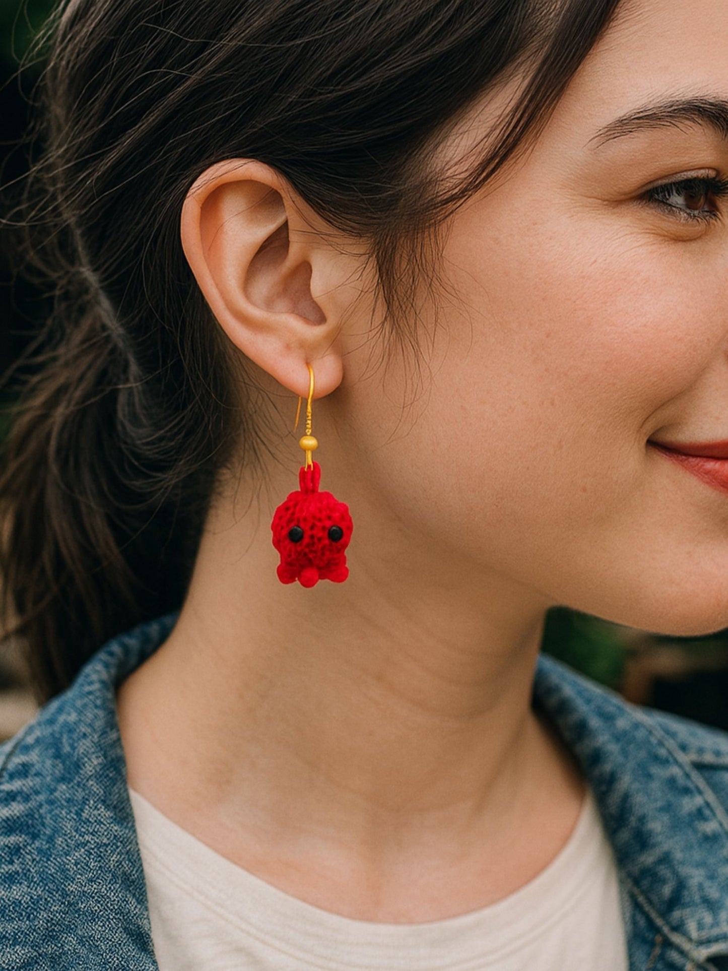 Crochet Woolen Red Octopus Earrings for Women