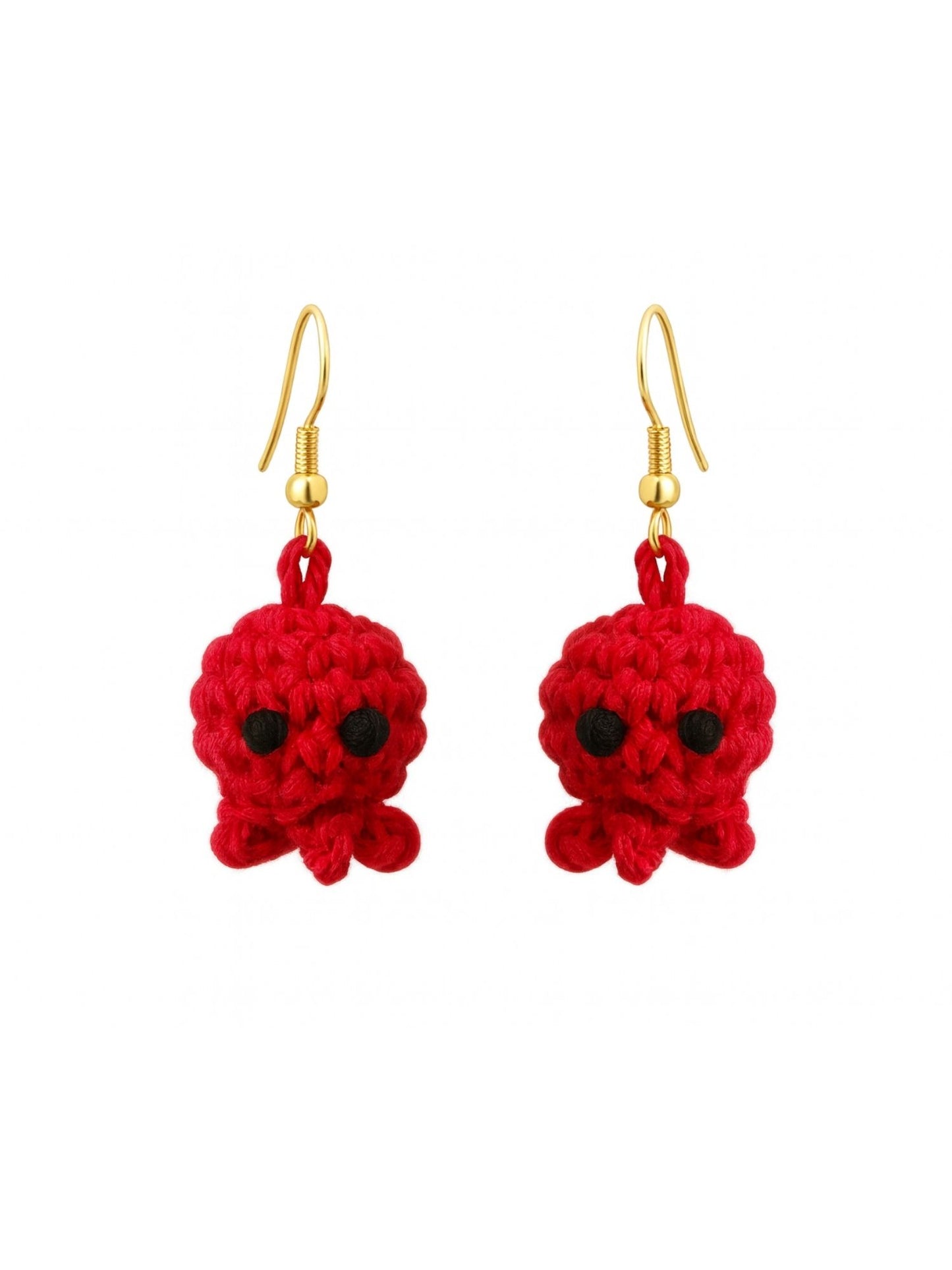 Crochet Woolen Red Octopus Earrings for Women