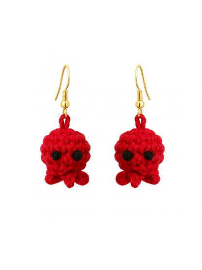 Crochet Woolen Red Octopus Earrings for Women