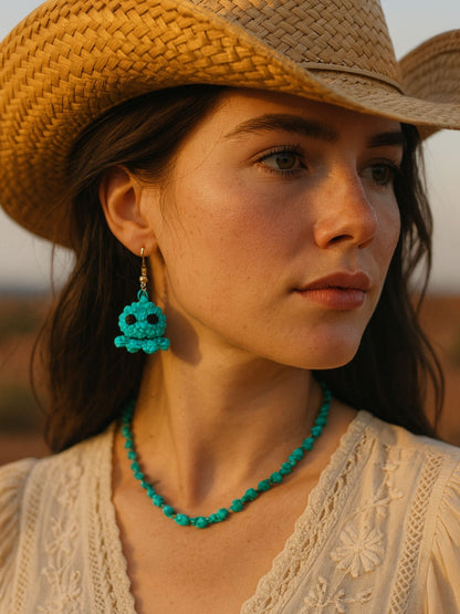 Crochet Woolen Teal Octopus Earrings for Women