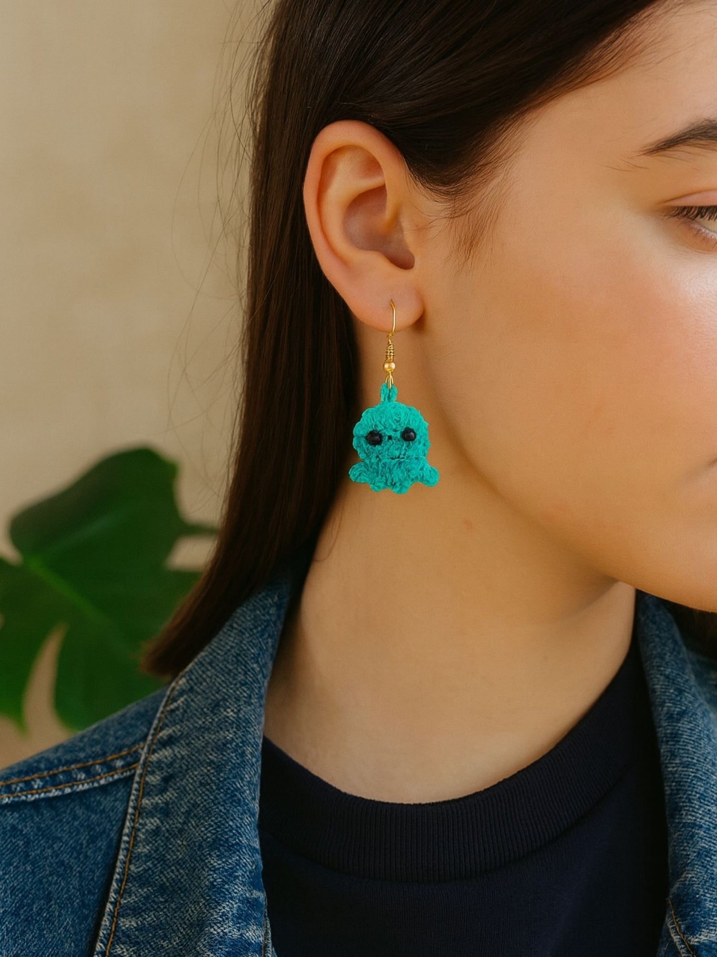 Crochet Woolen Teal Octopus Earrings for Women