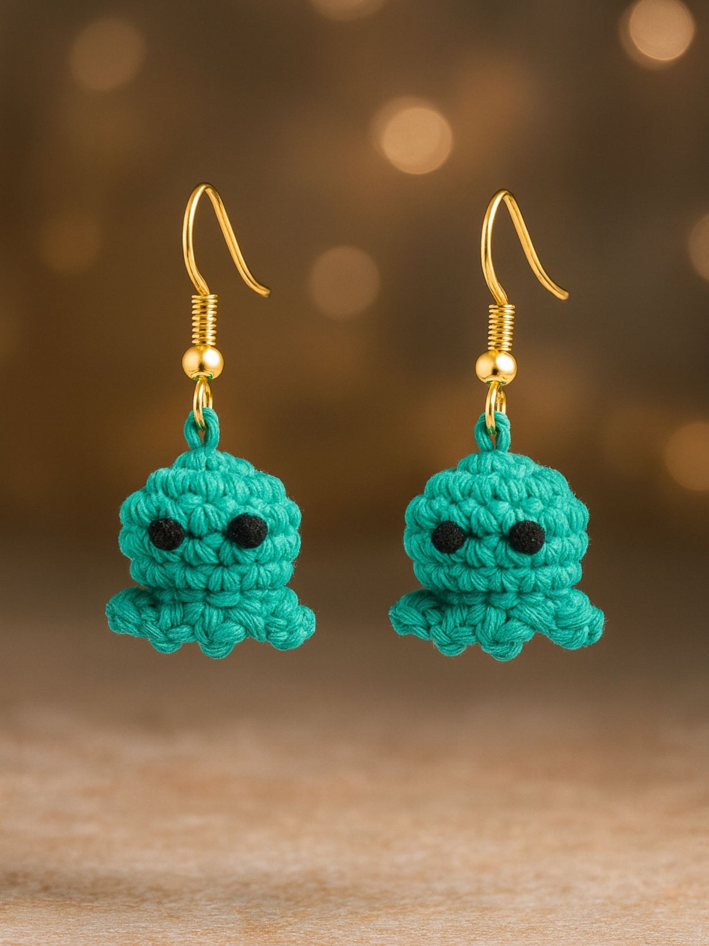 Crochet Woolen Teal Octopus Earrings for Women