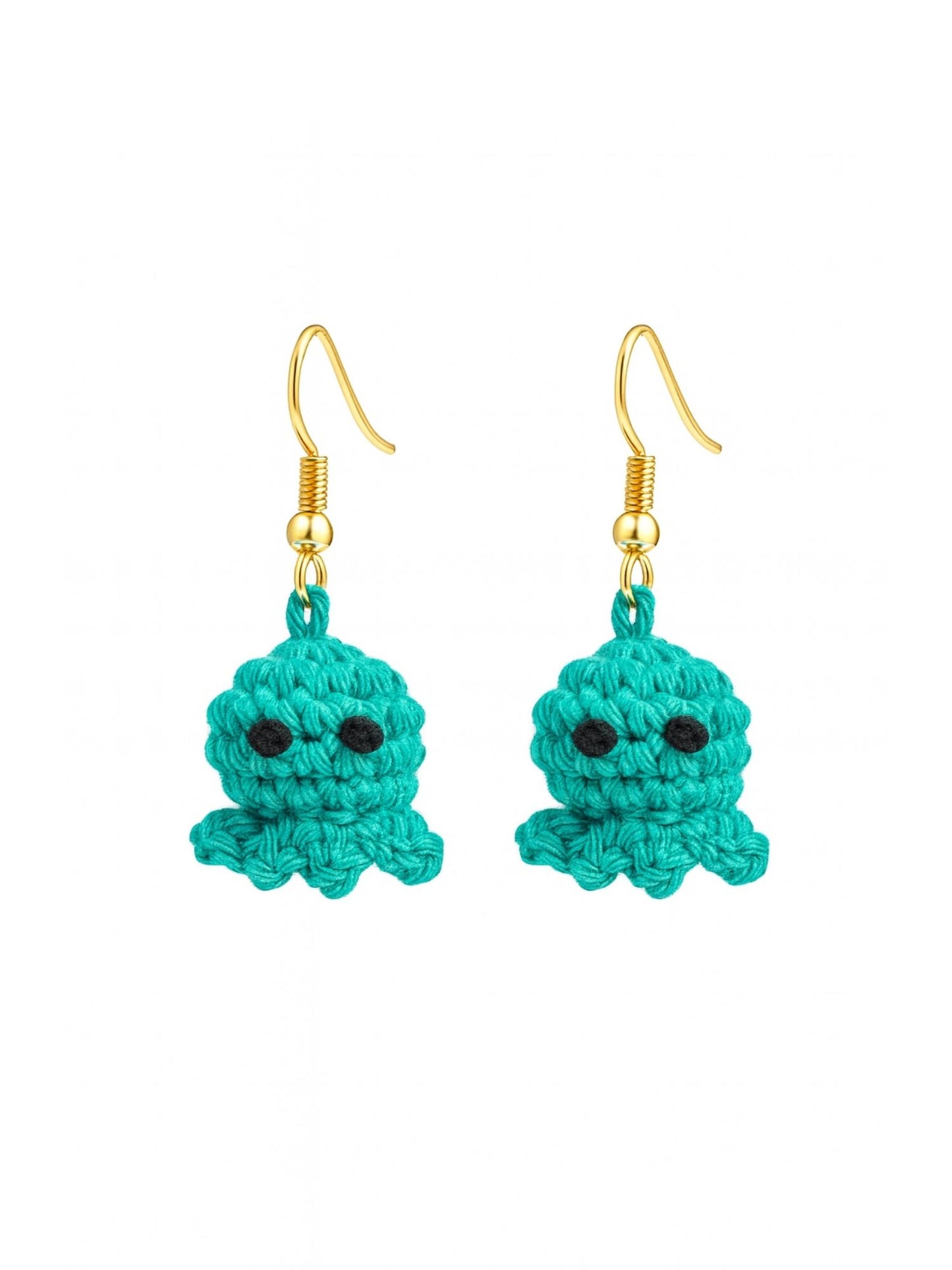Crochet Woolen Teal Octopus Earrings for Women
