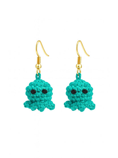 Crochet Woolen Teal Octopus Earrings for Women