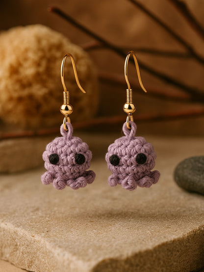 Crochet Woolen Lavender Octopus Earrings for Women