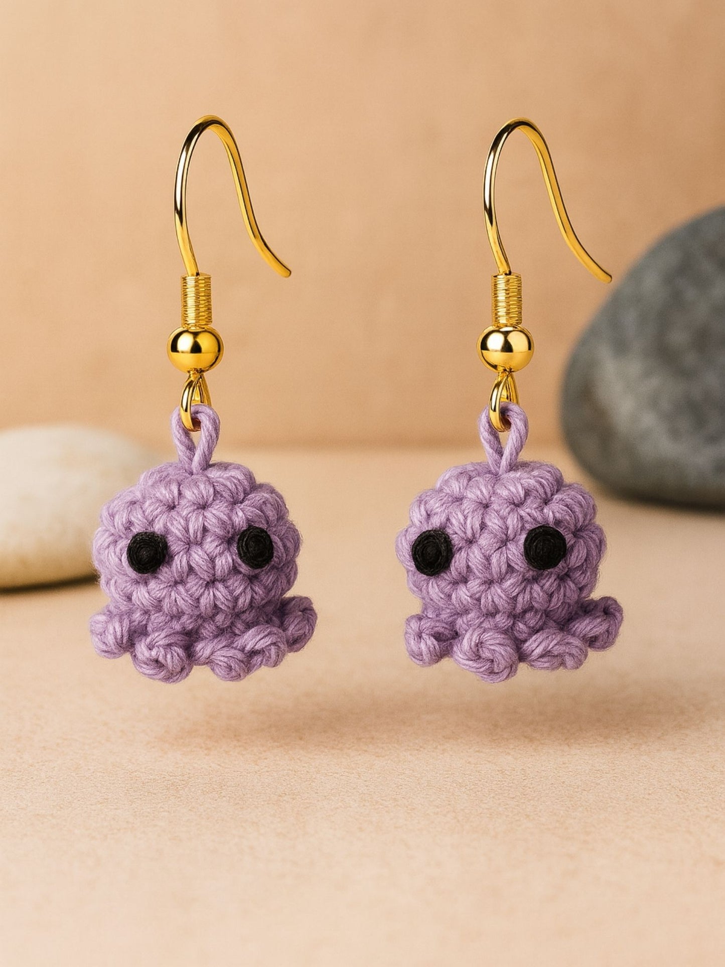 Crochet Woolen Lavender Octopus Earrings for Women