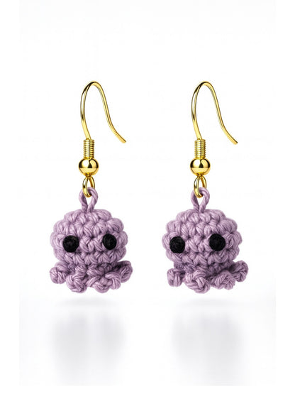 Crochet Woolen Lavender Octopus Earrings for Women
