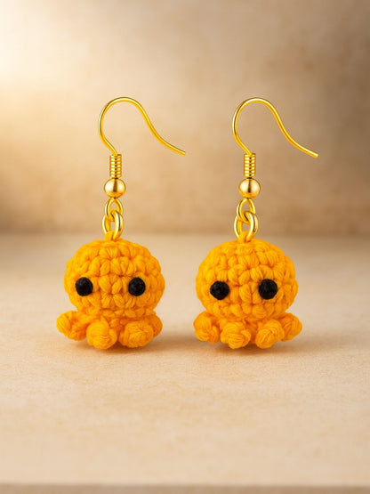 Crochet Woolen Orange Octopus Earrings for Women