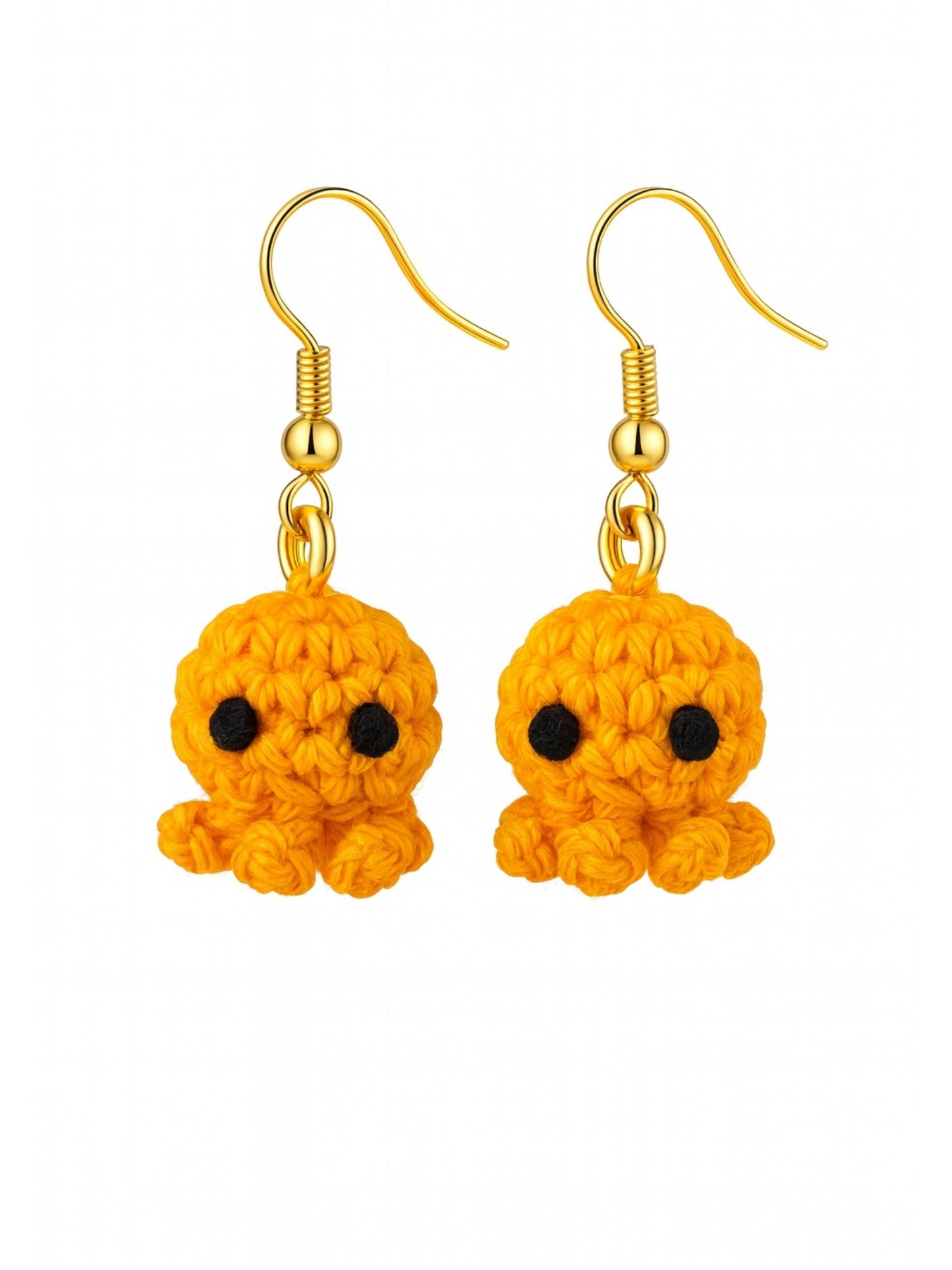 Crochet Woolen Orange Octopus Earrings for Women