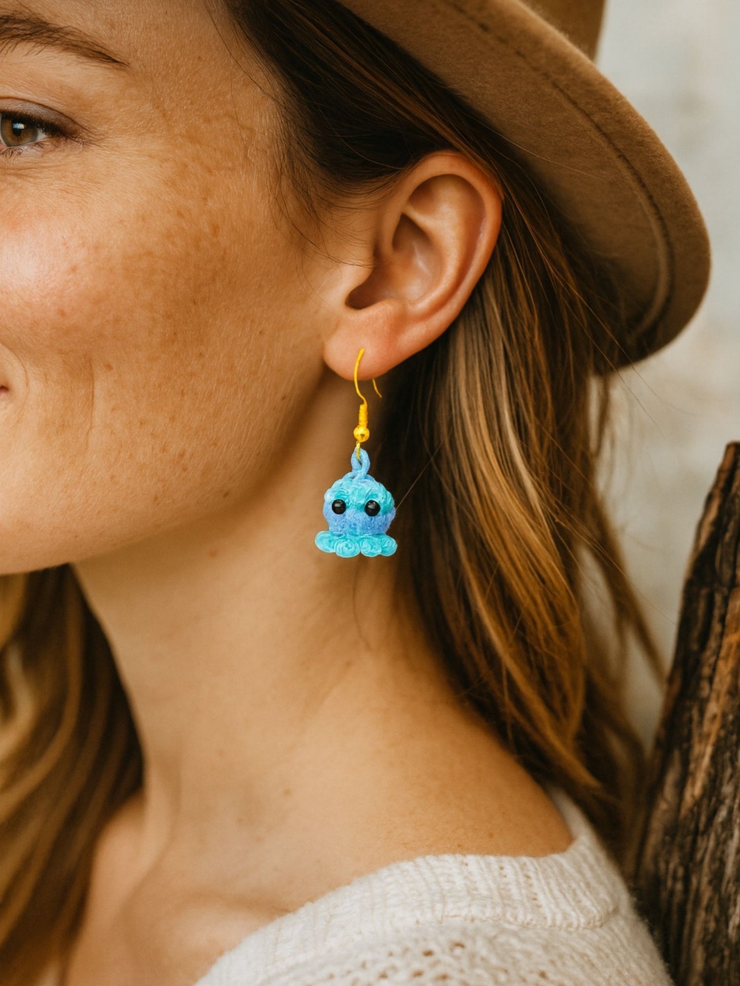Crochet Woolen Blue Mint Octopus Earrings