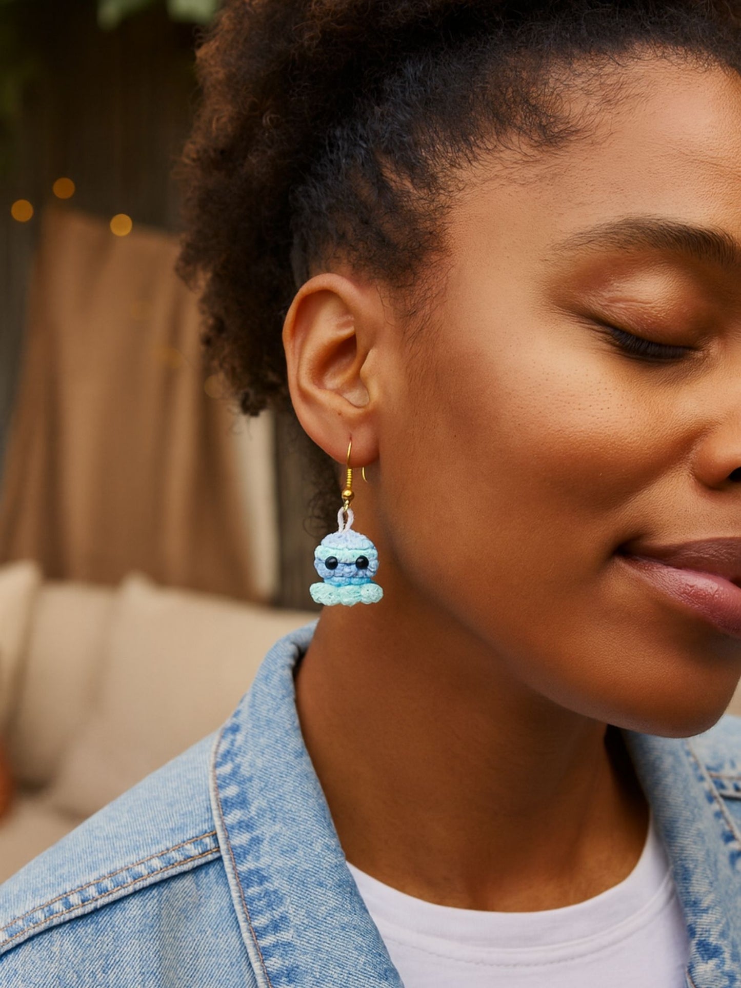 Crochet Woolen Blue Mint Octopus Earrings