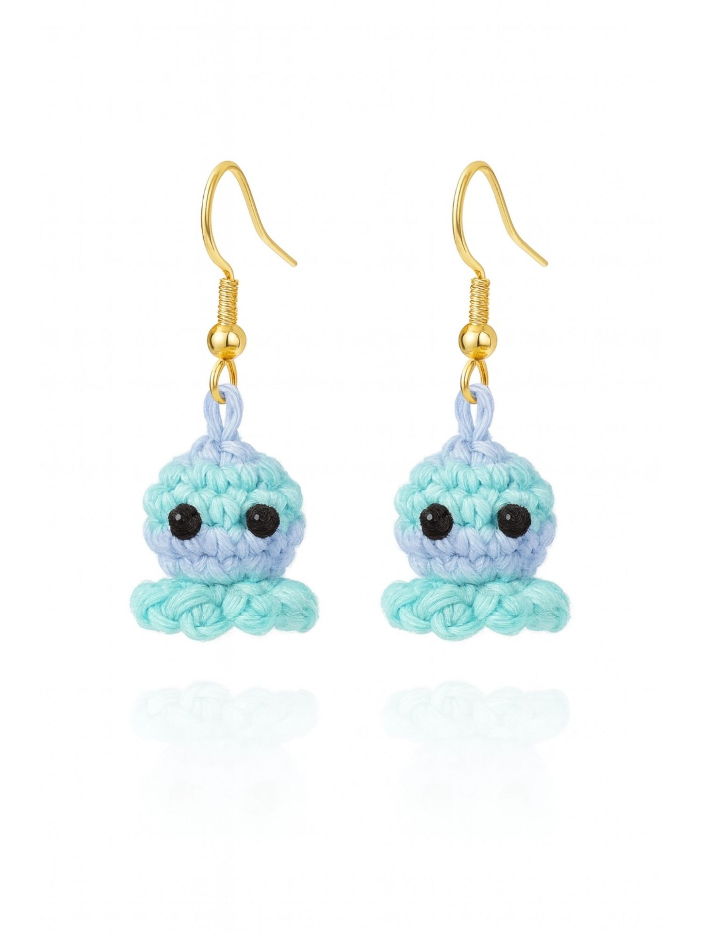 Crochet Woolen Blue Mint Octopus Earrings