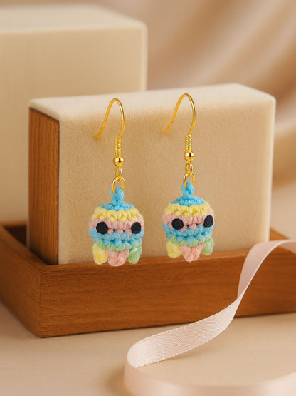 Crochet Woolen Pastel Multicolor Octopus Earrings