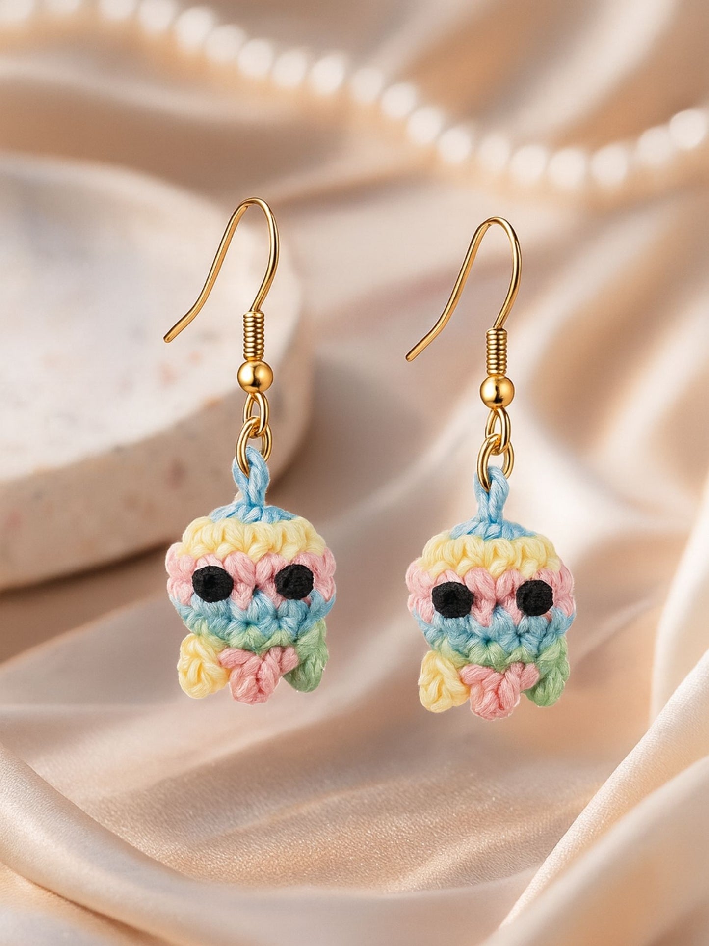 Crochet Woolen Pastel Multicolor Octopus Earrings