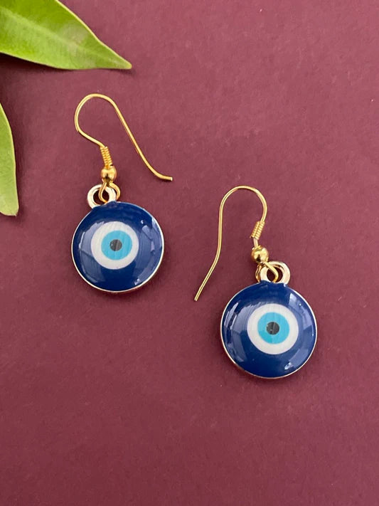 Big Round Blue Evil Eye Dangler Earrings
