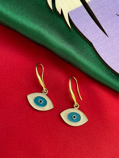 Oval White Evil Eye Dangler Earrings
