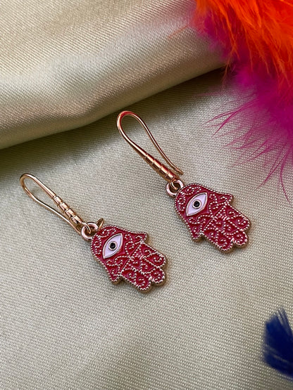 Red Hamsa Evil Eye Dangler Earrings