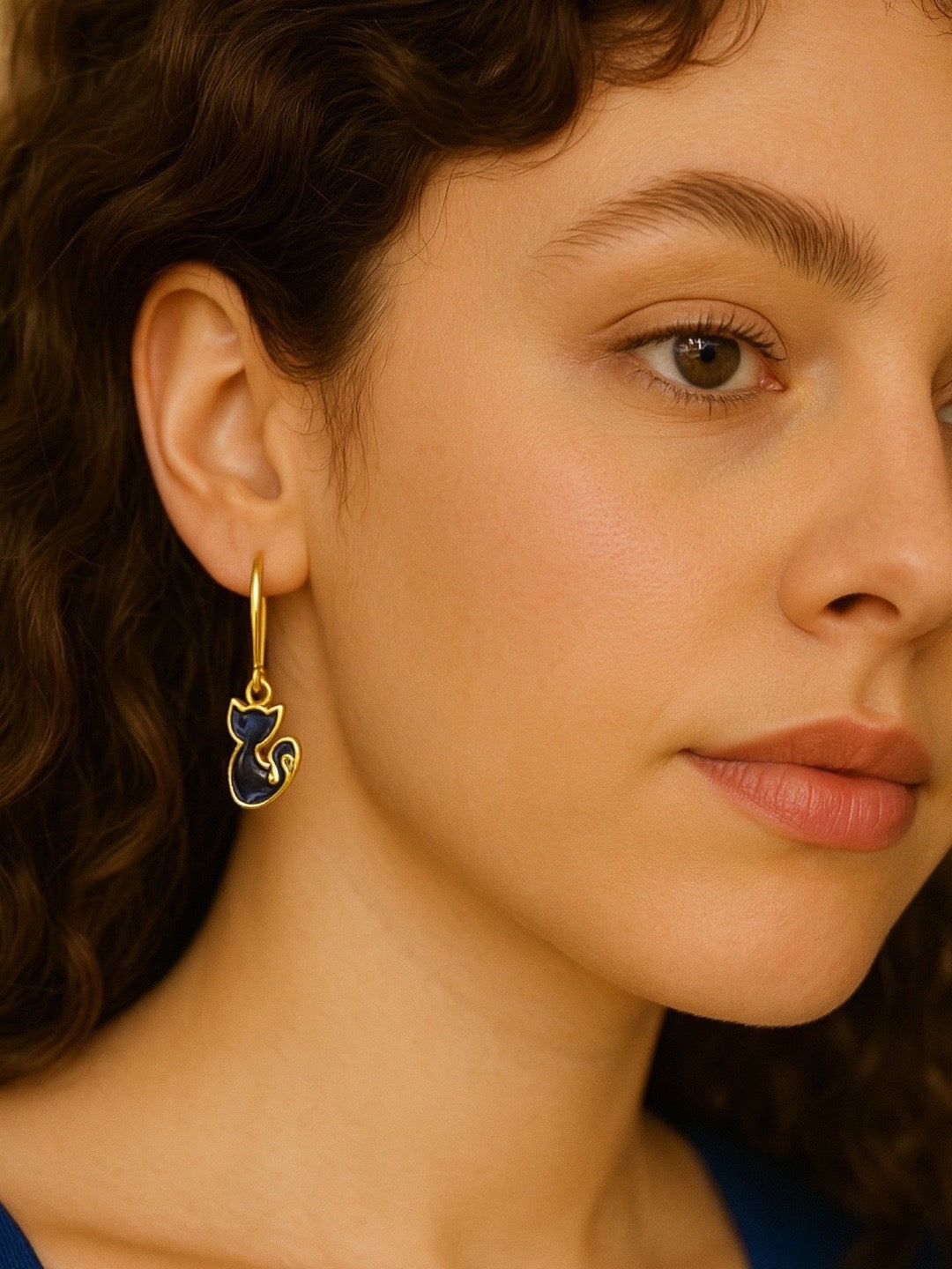 Mini Black Cat Design Dangler Earrings