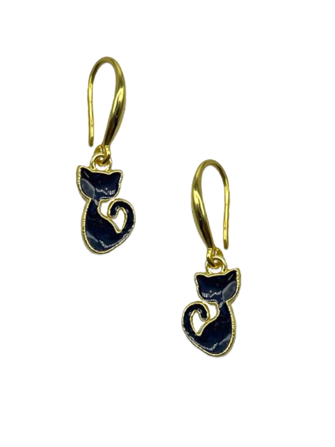 Mini Black Cat Design Dangler Earrings