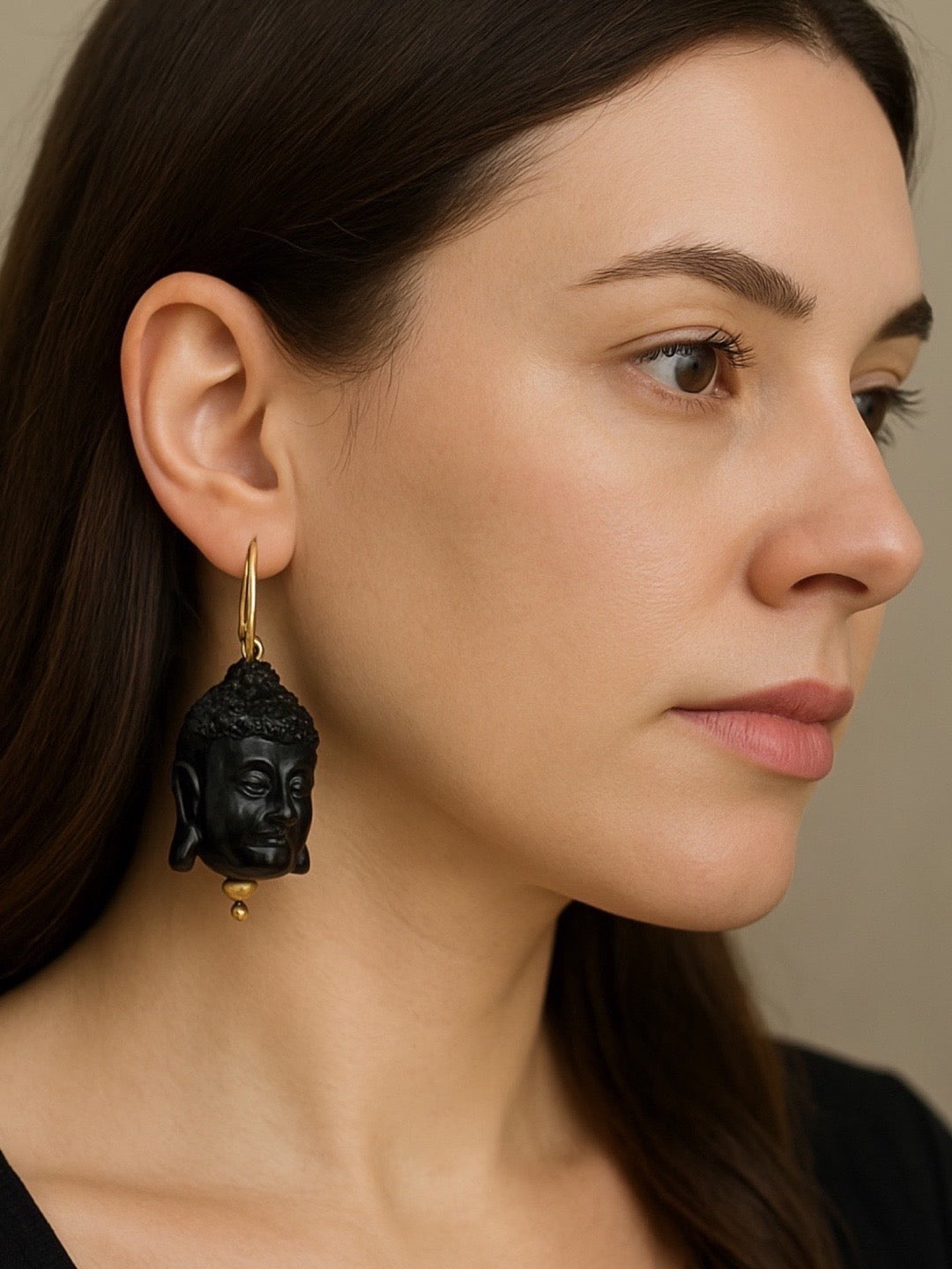 Mini Black Buddha Charm Dangler Earrings