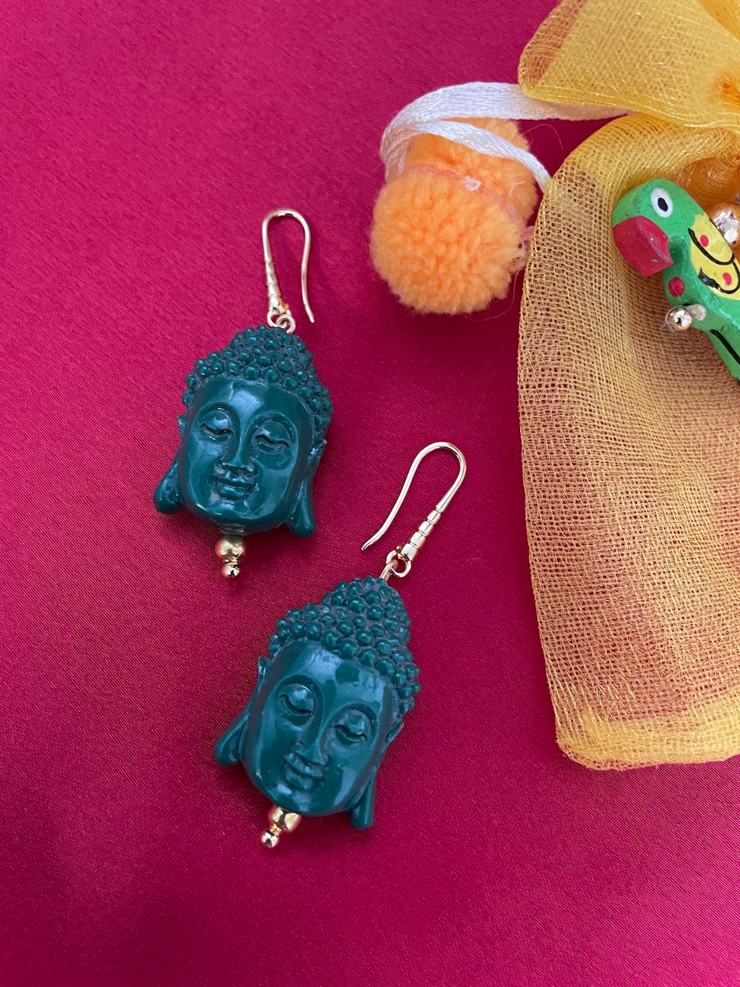 Mini Green Buddha Charm Dangler Earrings