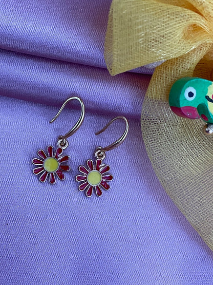 Mini Red Yellow Flower Dangler Earrings