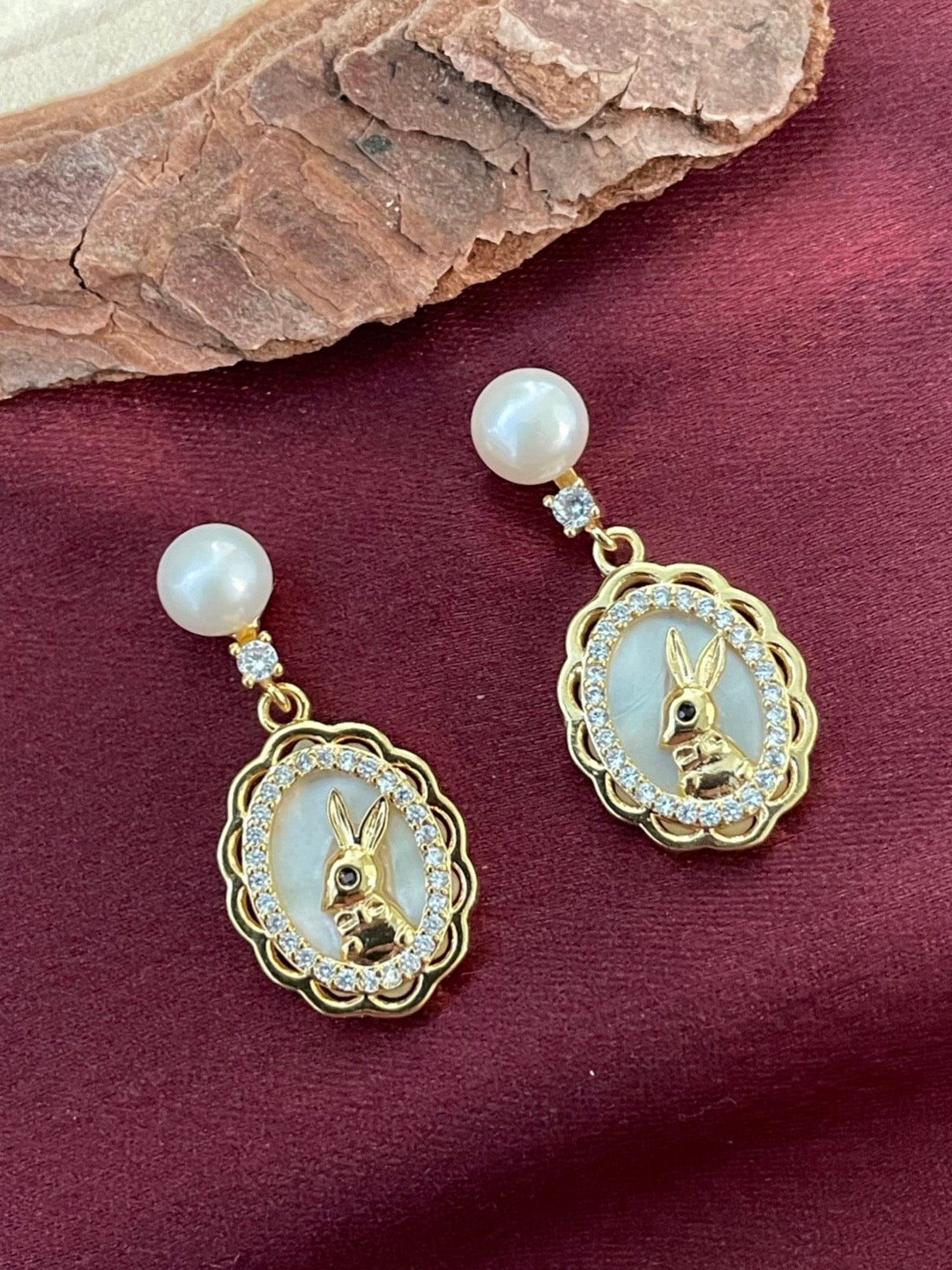 Fresh water pearl Dangler  Earring With AD & Mother of Pearl