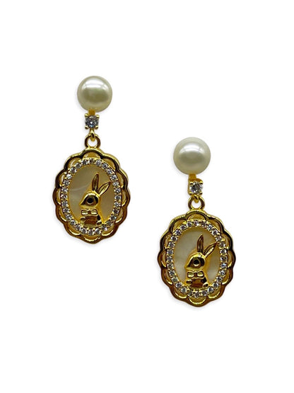Fresh water pearl Dangler  Earring With AD & Mother of Pearl