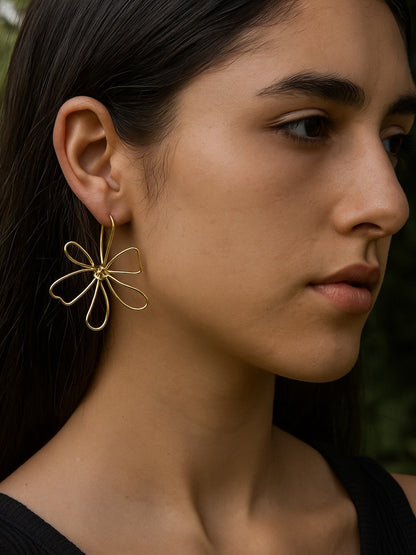 Gold Plated Flower Design Western Earrings