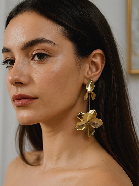 Long Flower Design Western Earrings