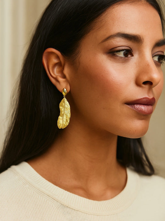 Gold Plated Leaf Design Western Earrings