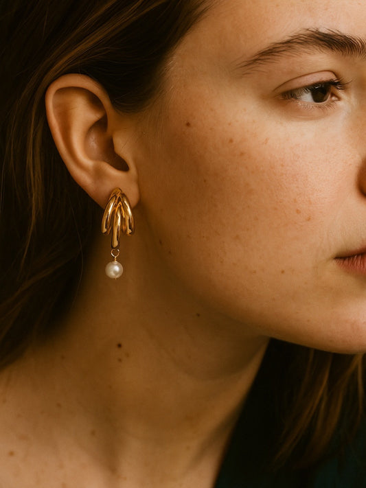 Half Hoop With Pearl Design Western Earrings