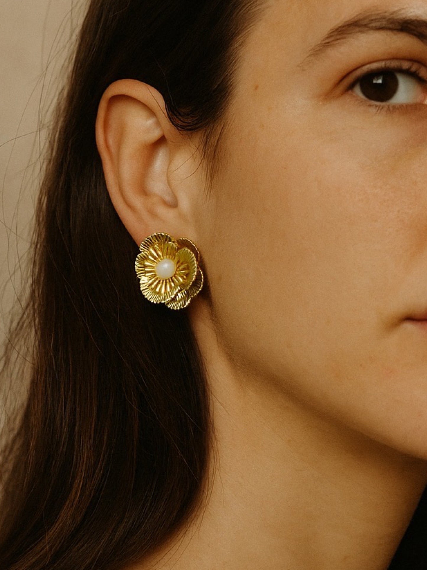 Flower With Pearl Design Western Earrings