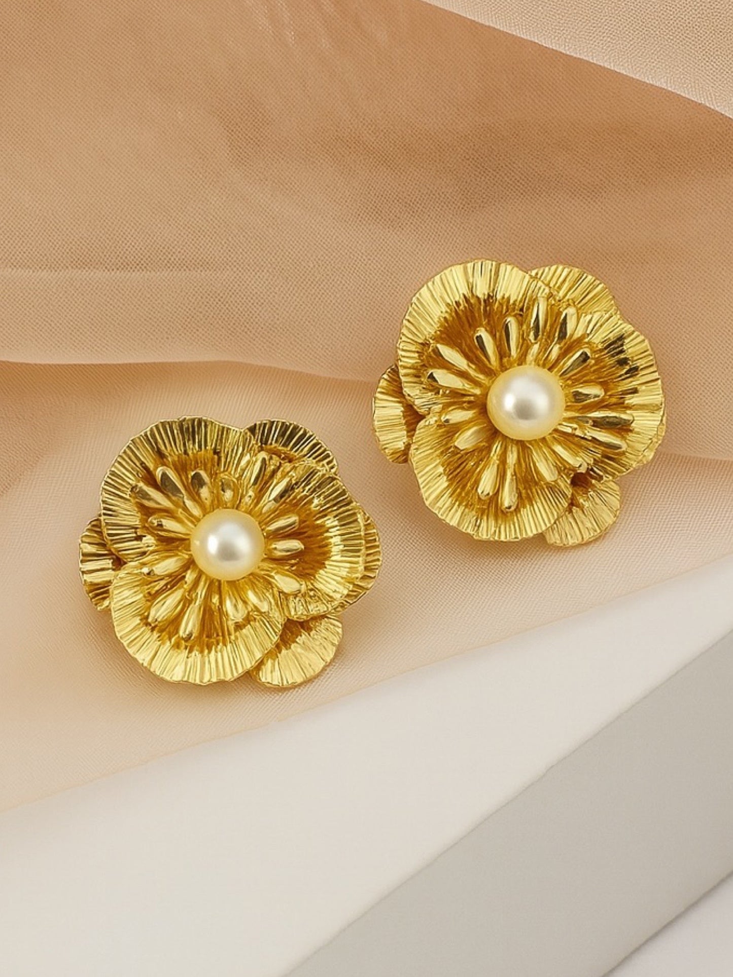 Flower With Pearl Design Western Earrings