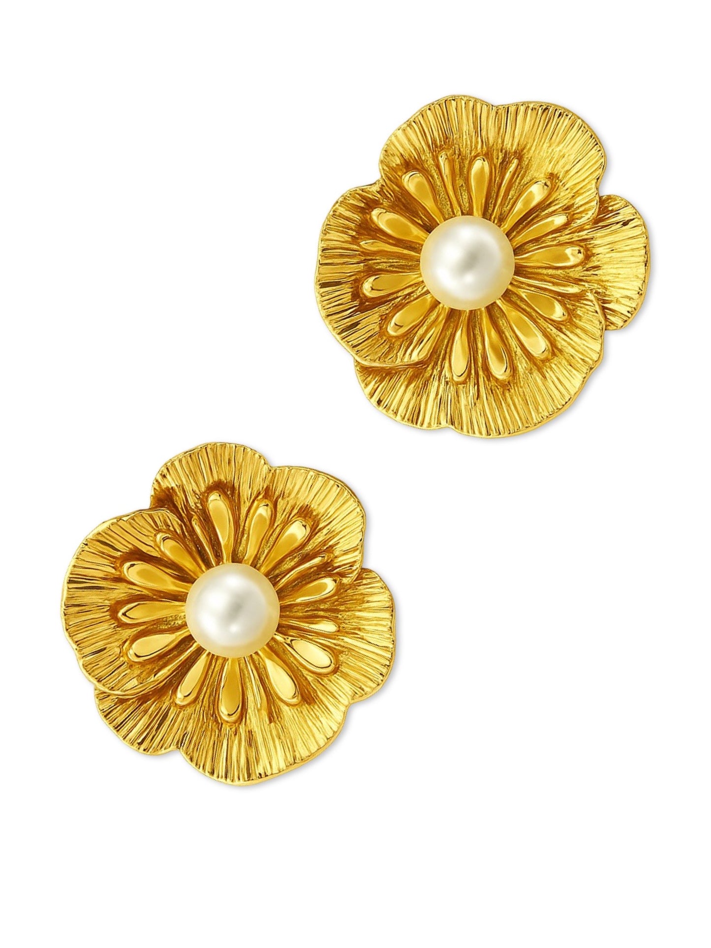 Flower With Pearl Design Western Earrings