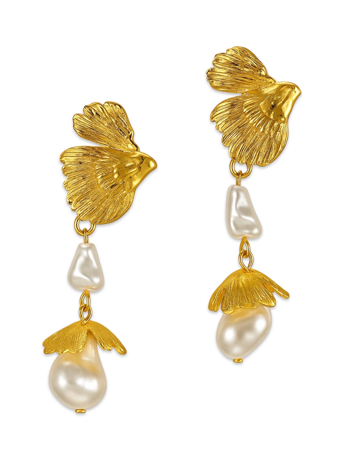 Long Flower Leaf Pearl Design Western Earrings