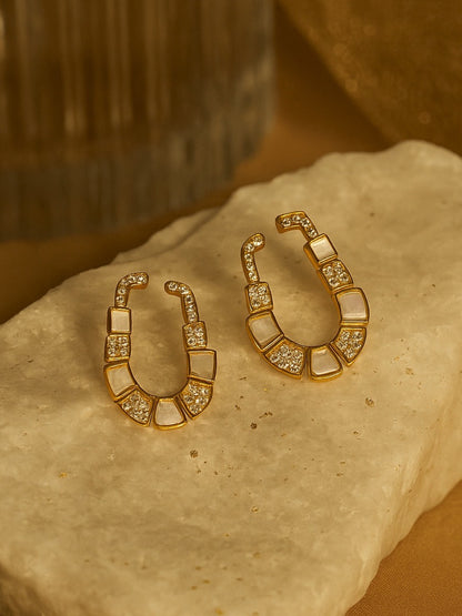 Fresh Water Pearl Geometric Shape AD Earrings